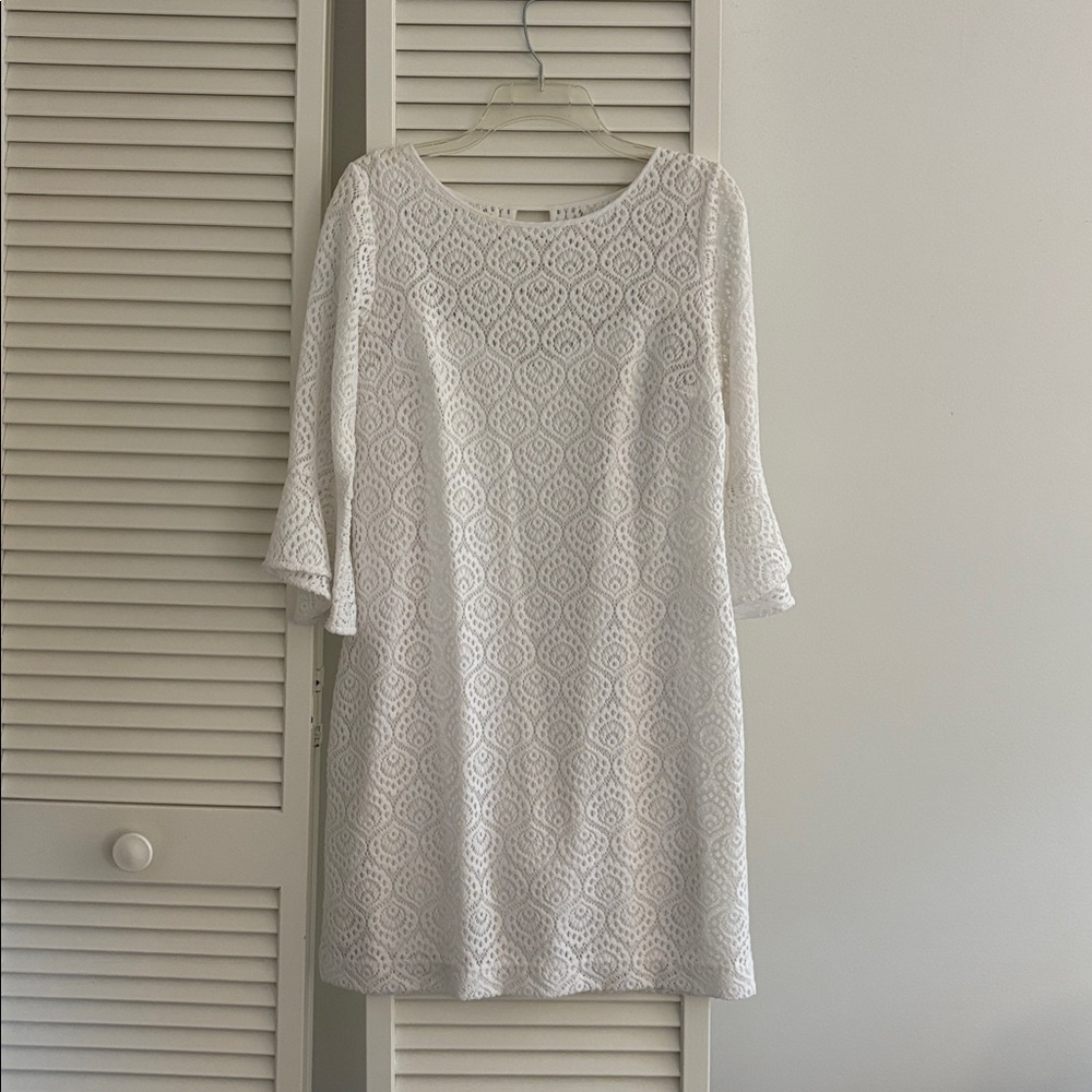 White Lace Dress with 3/4 Sleeves